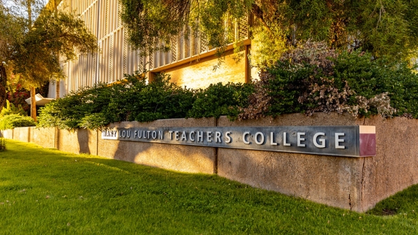 ASU Teachers College building and sign