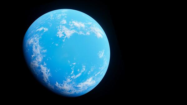 Blue planet with clouds, seen from space.