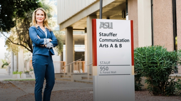 Woman's portrait in front of ASU building