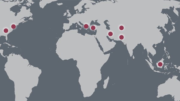 World map showing research project destinations