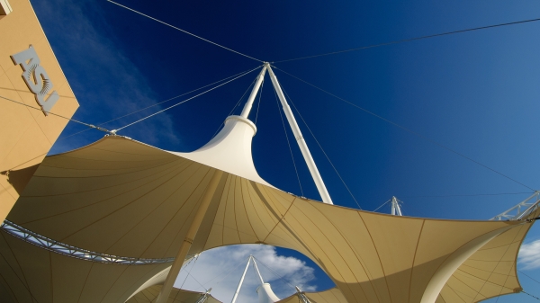 A dramatic shade structure at SkySong