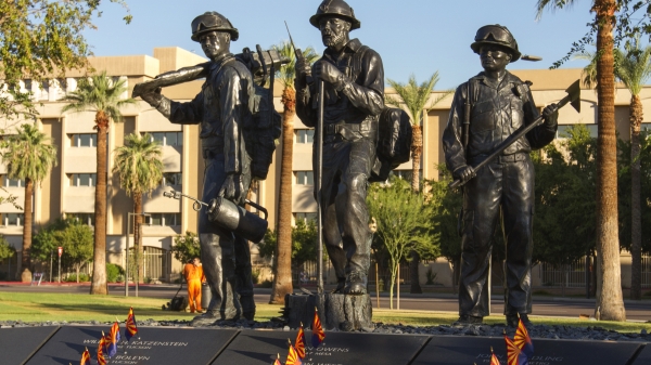 close-up of firefighter memorial