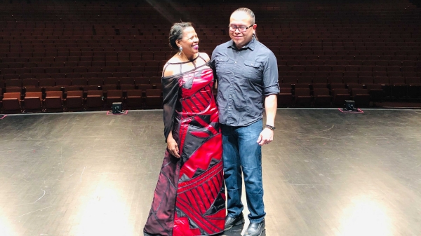 Colleen Jennings-Roggensack and designer Loren Aragon on the ASU Gammage stage