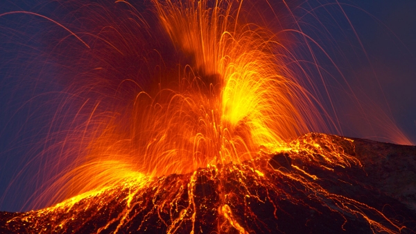 lava erupting out of volcano