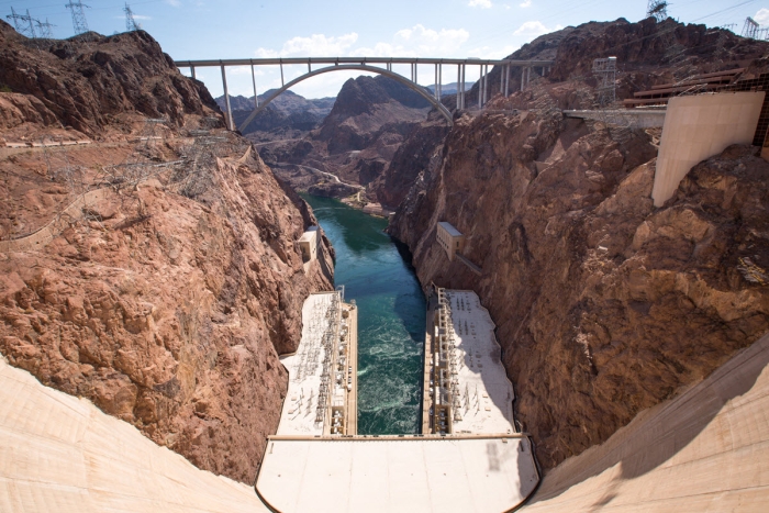 This view of the Mike O’Callaghan-Pat Tillman Memorial Bridge on US 93 was taken from the top of Hoover Dam. Photo by Charlie Leight/ASU News