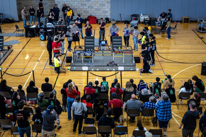 Robotics competition held in gym