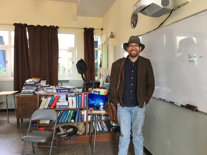 Alex Young in his American School of Tangier classroom. Photo courtesy of Alex Young.