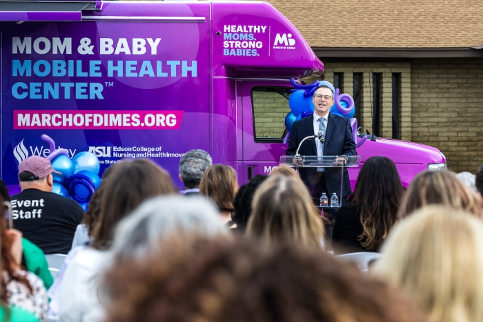 Craig Laser, Edson College assistant dean, speaks at launch of Mom & Baby Mobile Health Center