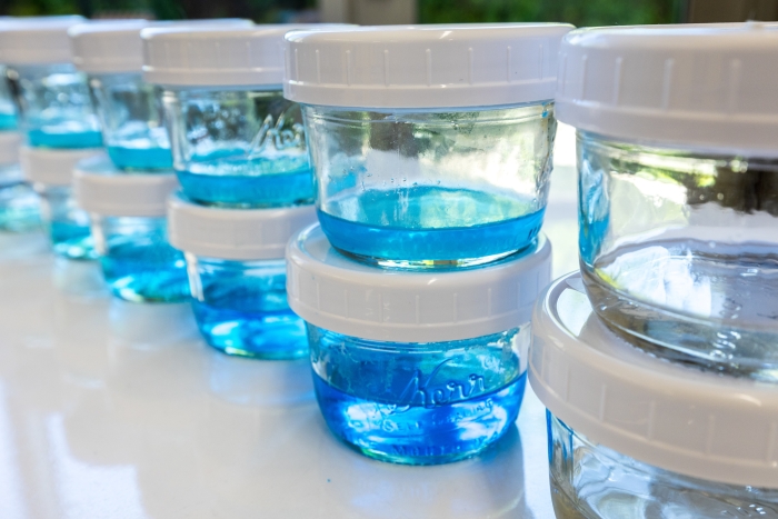 Jars of blue water