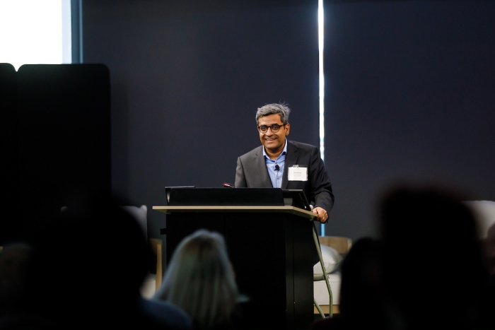 EPIXC CEO, Sridhar Seetharaman, speaks at the EPIXC ASU Launch Event at the Rob and Melani Walton Center for Planetary Health on Thursday, Feb. 29, 2024, in Tempe, AZ (ASU Knowledge Enterprise/Andy DeLisle)