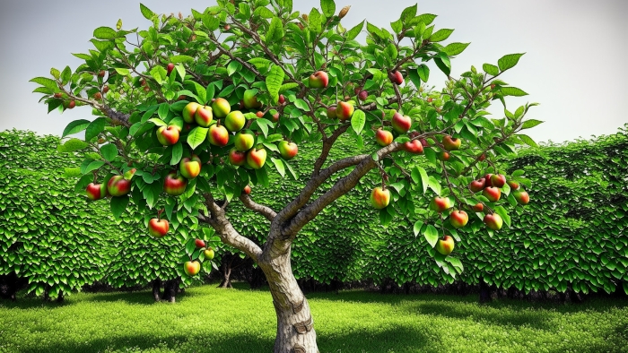 An apple tree in a garden