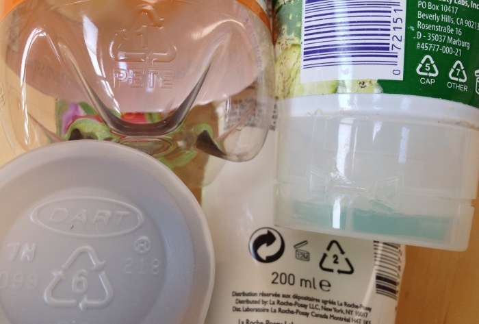 Recycling codes on plastic bottles