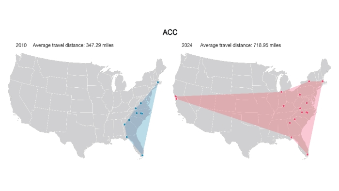 A map showing changes to ACC travel