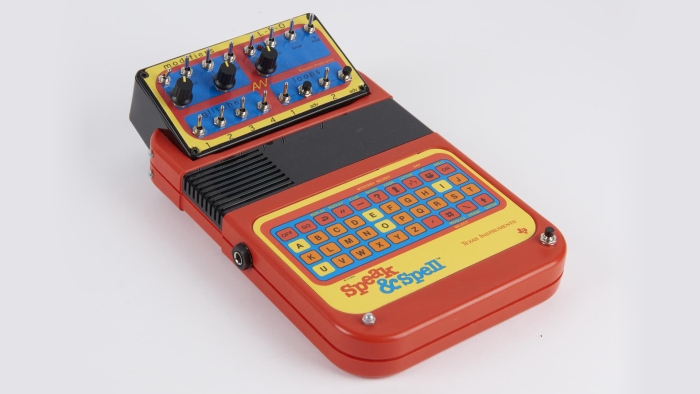 A Speak & Spell that has been circuit bent and is now in the collection of a British science museum. The 1970s-era toy originally worked by speaking letter names aloud as a child attempted to correctly spell a given word. When modified, or bent, the device’s circuits can be tapped to make interesting sounds suitable for electronic music. The toy remains one of the most popular items for benders to modify. Photo courtesy of Science Museum Group