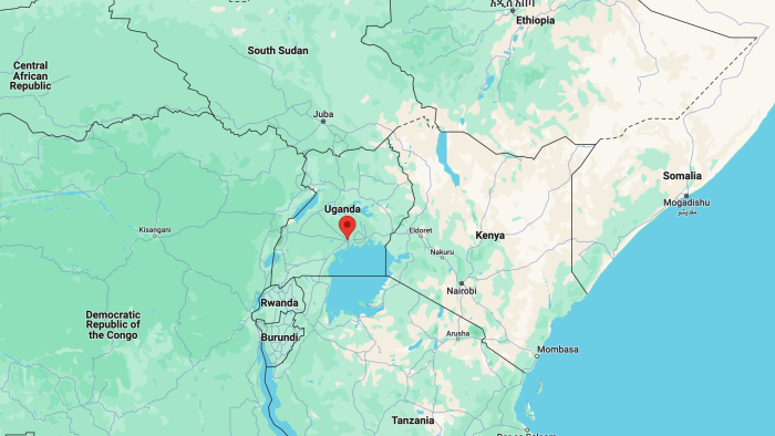 Wakiso, Uganda, Africa pinned on a Google map screenshot