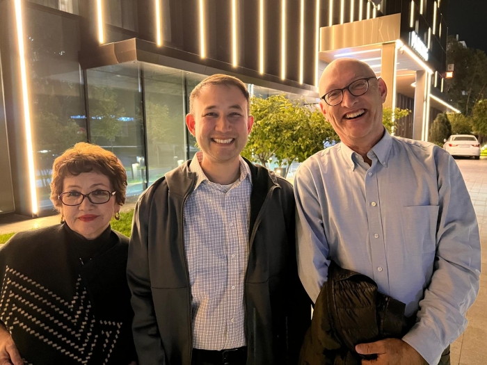 Director of the Melikian Center, ASU Russian Faculty Member, and a ASU Critical Languages Institute Alumni pose on the streets of Kazakhstan.