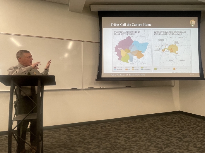 Keable referencing a map of the traditional territories of the Grand Canyon Tribes compared to a map of current tribal reservations and the Grand Canyon National Park