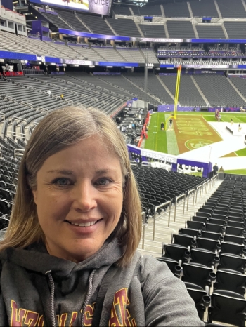 Selfie of woman at empty Las Vegas football stadium