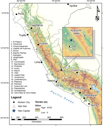 Map of known Wari centers