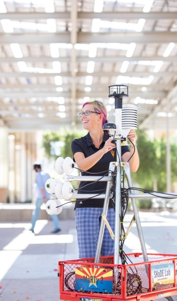 Ariane Middel works with MaRTy on the Tempe campus.