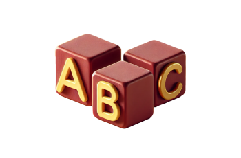 Three maroon childrens block letters with A, B and C on them in ASU gold letters