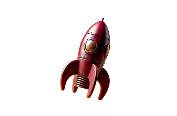 A maroon toy rocket ship