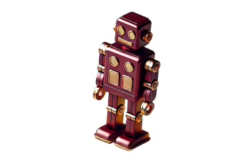 A vintage maroon toy robot with ASU gold accents