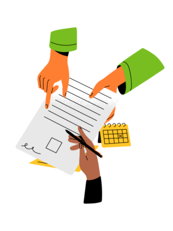 Illustration of person signing a document