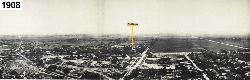 Partial panoramic view of downtown Tempe in 1908