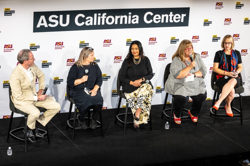 View of panel on stage for event at ASU California Center