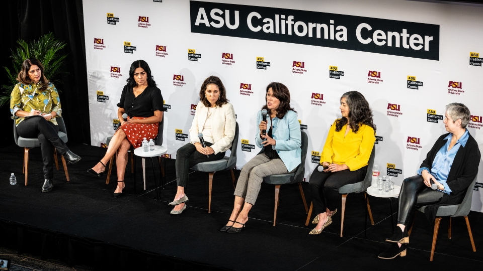 Panel of women on stage at ASU California Center