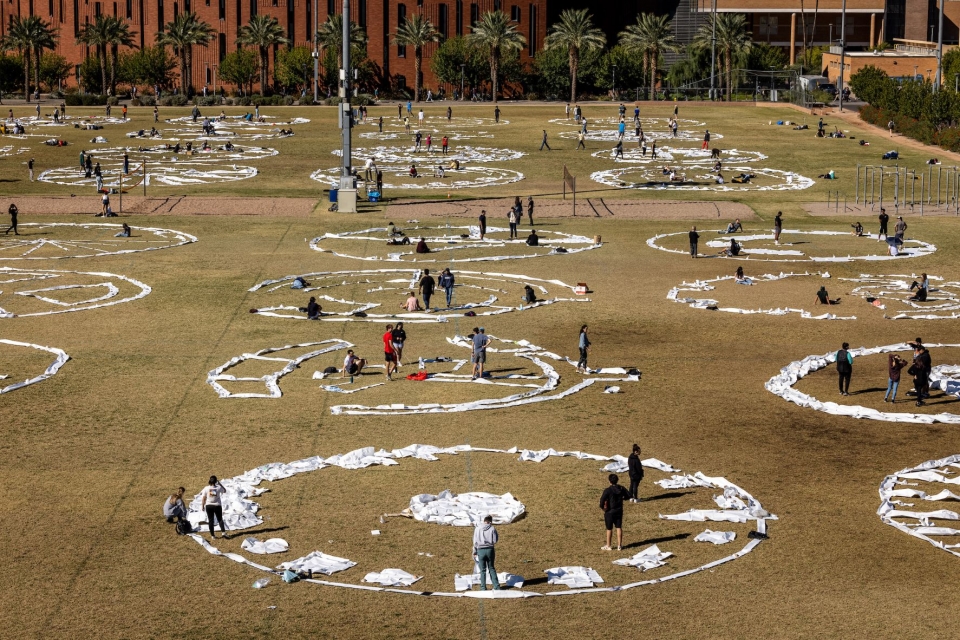 Students in ASU's Architecture 101 studio course took over the Intramural Field on the Tempe campus with a collaborative project based on circles.