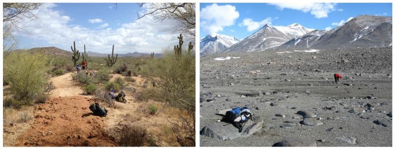 Side-by-side photos compare the Sonoran Desert and Antarctica