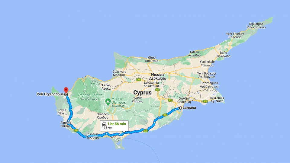 Trip from Larnaca, Cyprus to Poli, Cyprus on Google maps