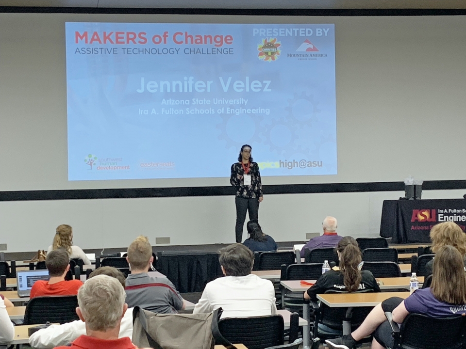 Jennifer Velez Fulton Schools Outreach and Recruitment program speaks at Makers challenge