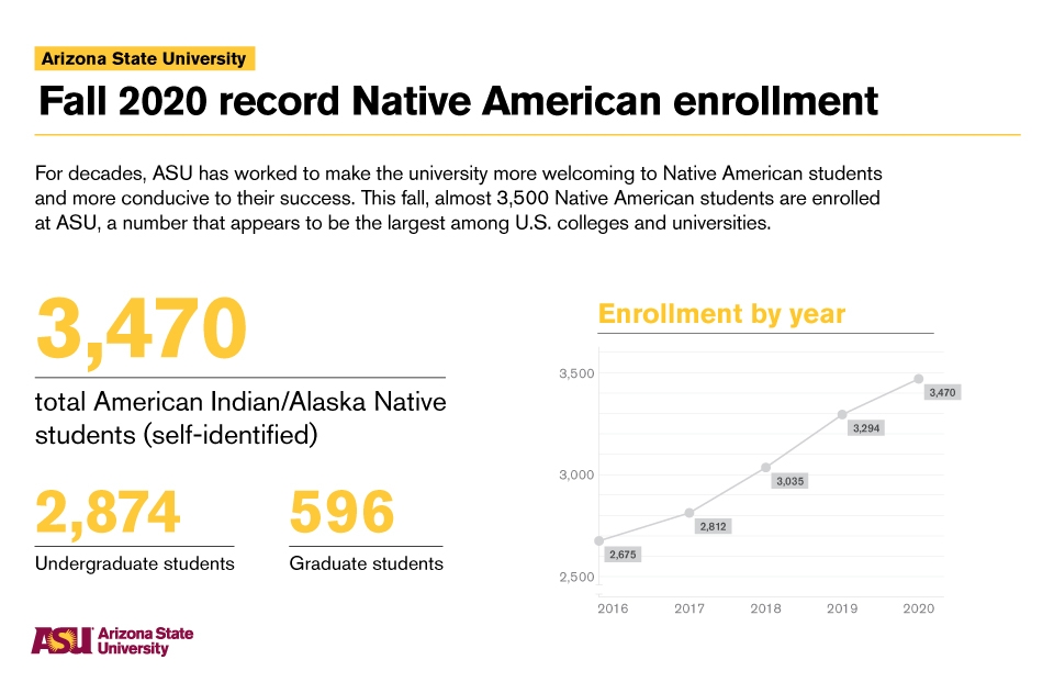 Infographic breaking down the Native American enrollment numbers at ASU