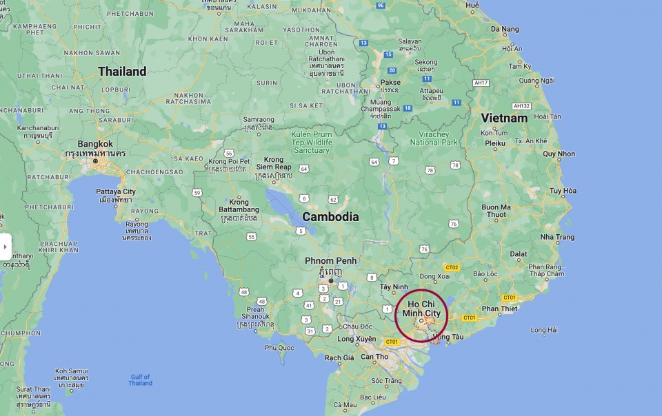 Google map of Vietnam focusing on Ho Chi Minh City
