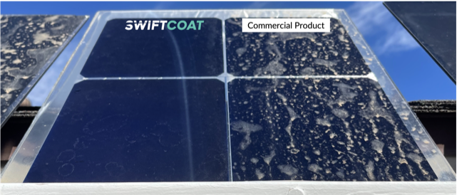 Comparison of two different products on solar cell, one looking clean and one dirty