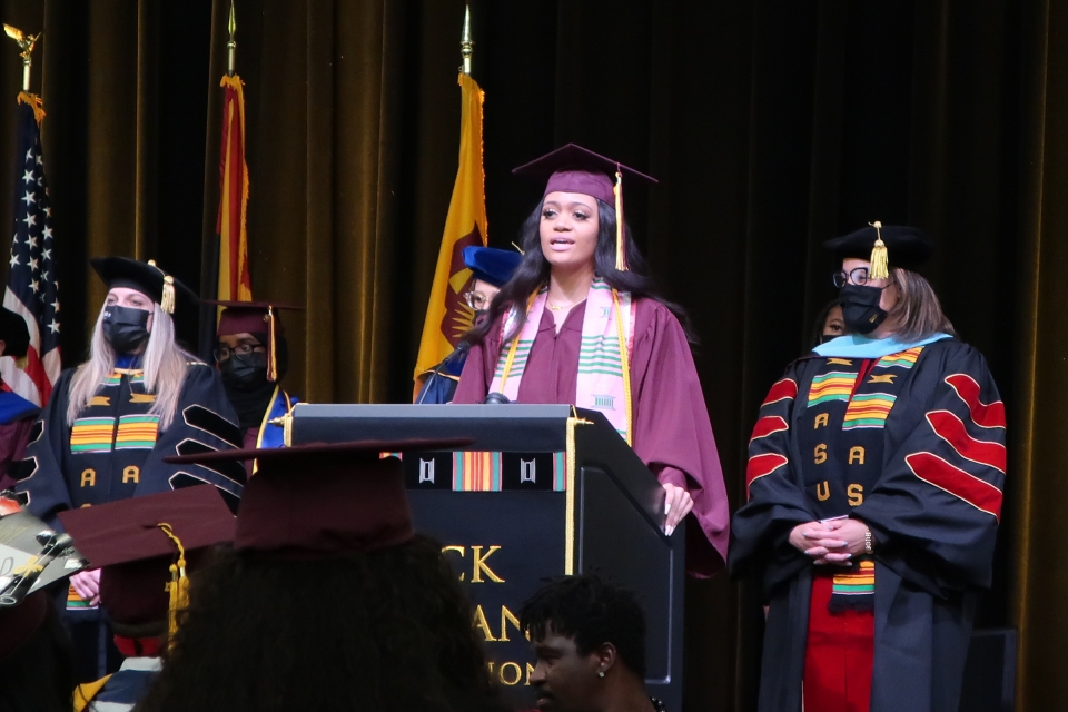 ASU graduate Courtnee King sings at Black African Convocation
