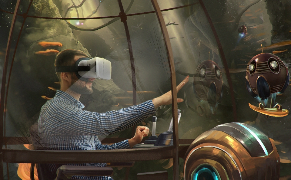 A rendering of what a person sees when they are in the Dreamscape Learn VR lab