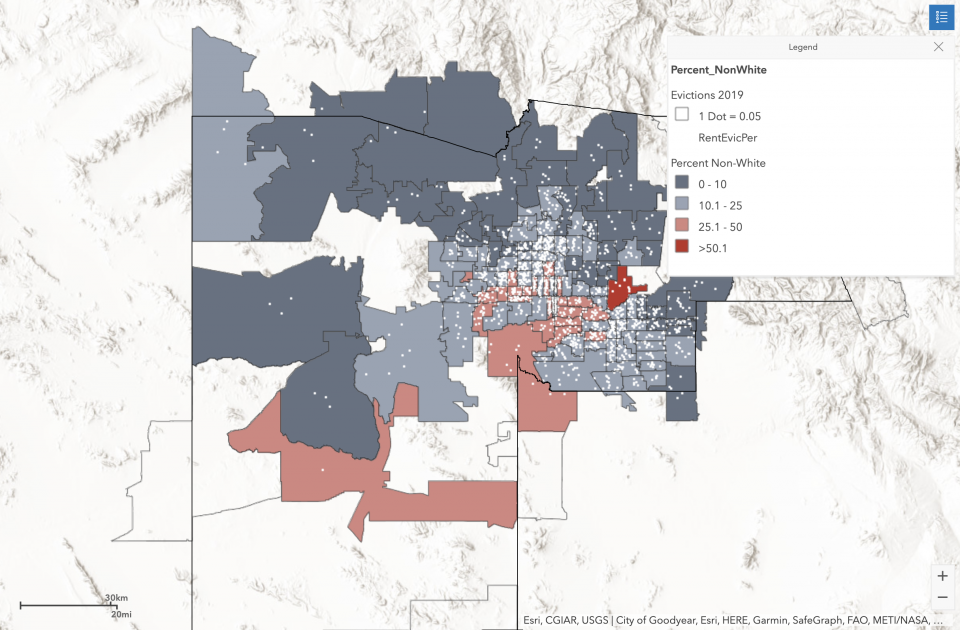 Map of eviction filings and demographics by zip code