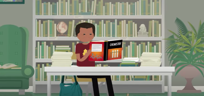 Illustration of person reading a chemistry book