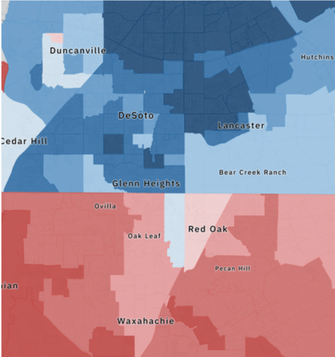 A divided red and blue district in Texas
