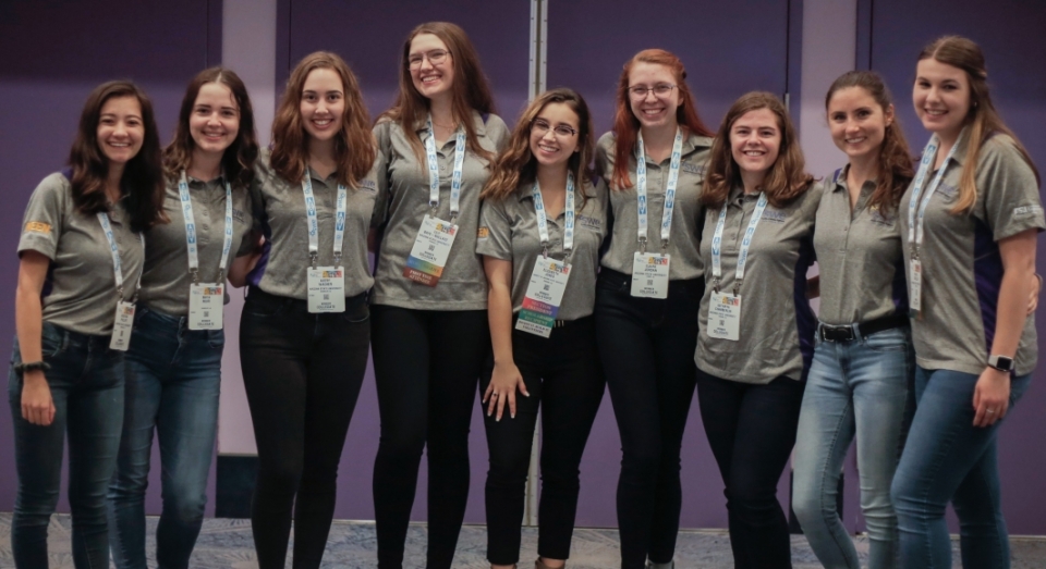 Elizabeth Jones (center) and members of the ASU SWE section leadership team the WE19 Society of Women Engineers conference.