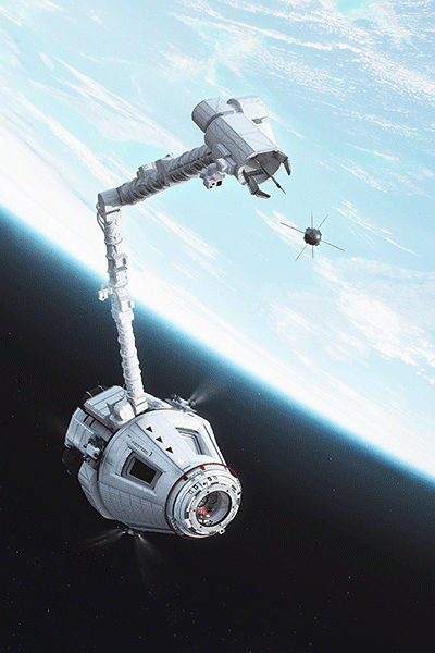 Space vehicles in an artist illustration
