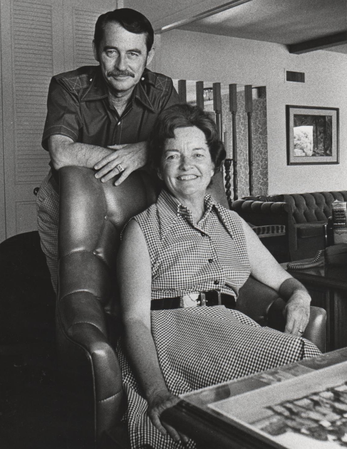 Writers Glendon and Kathryn Swarthout pose in their study in Scottsdale, AZ in this undated photo which is courtesy of the Swarthout Family.