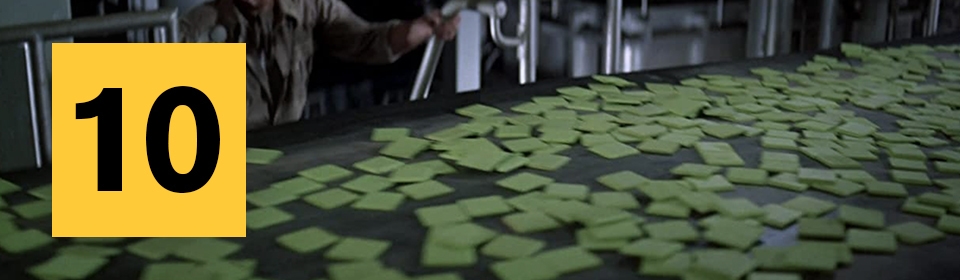 &quot;Soylent Green&quot; screenshot of green cards scattered across a black table.