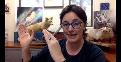 Woman wearing glasses in an office with taxidermy animals