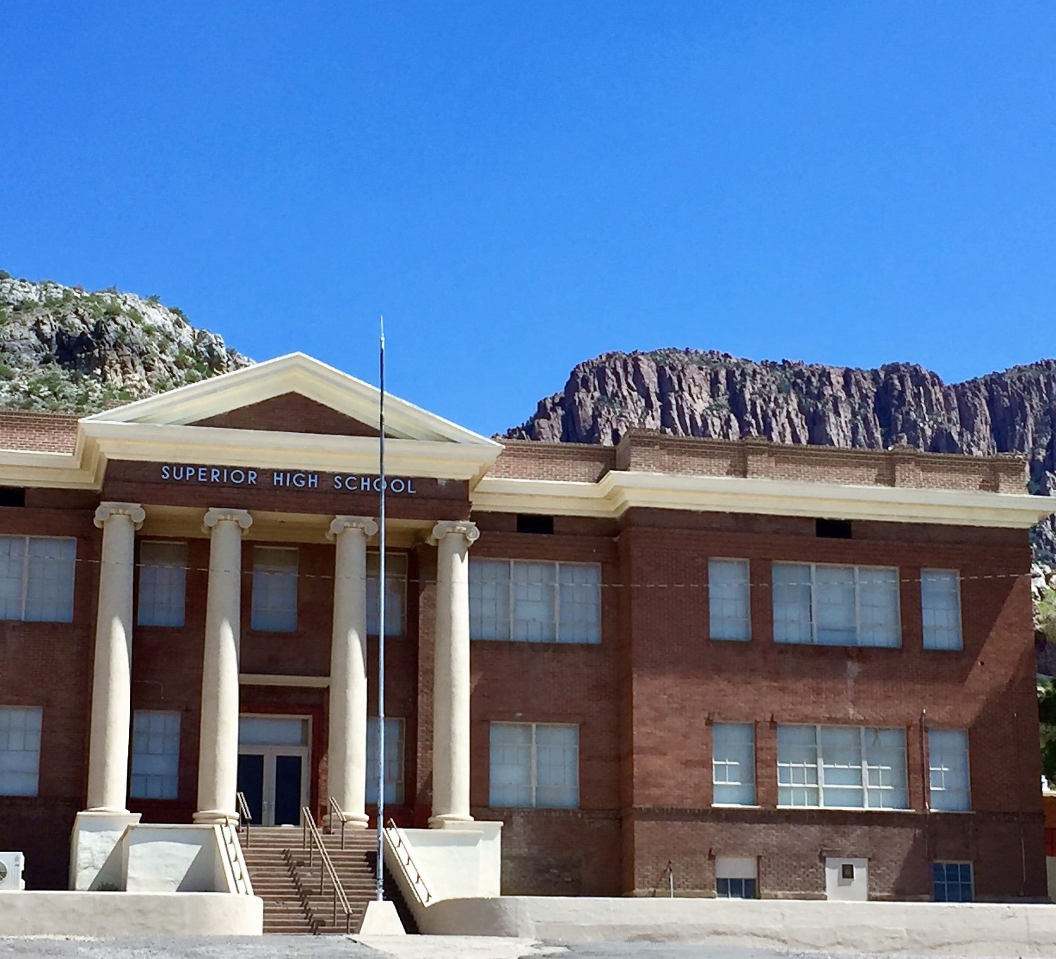 Exterior of the former Superior High School on the eastern edge of Superior, Arizona.