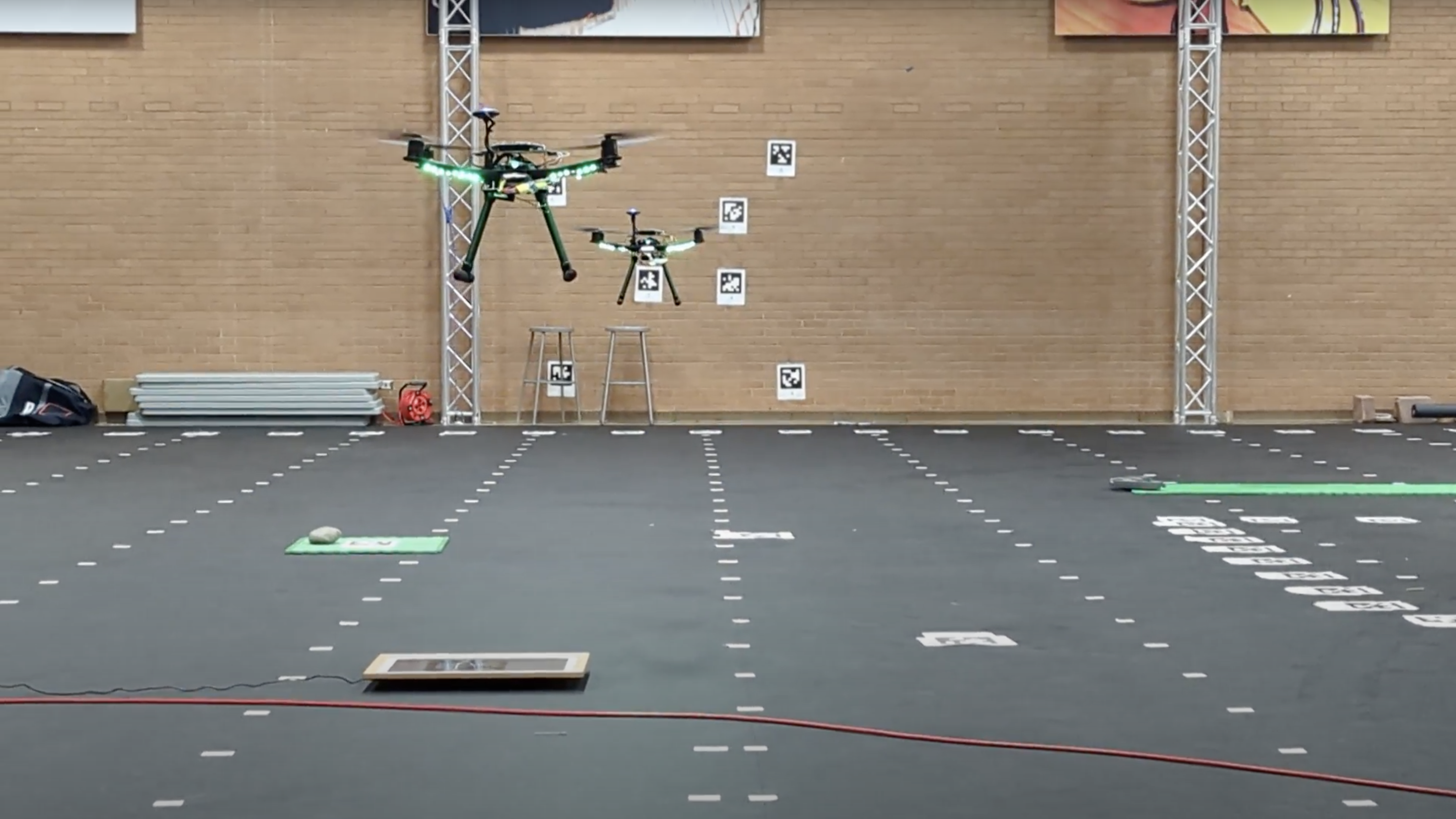 Two Green Drones in Flight Test
